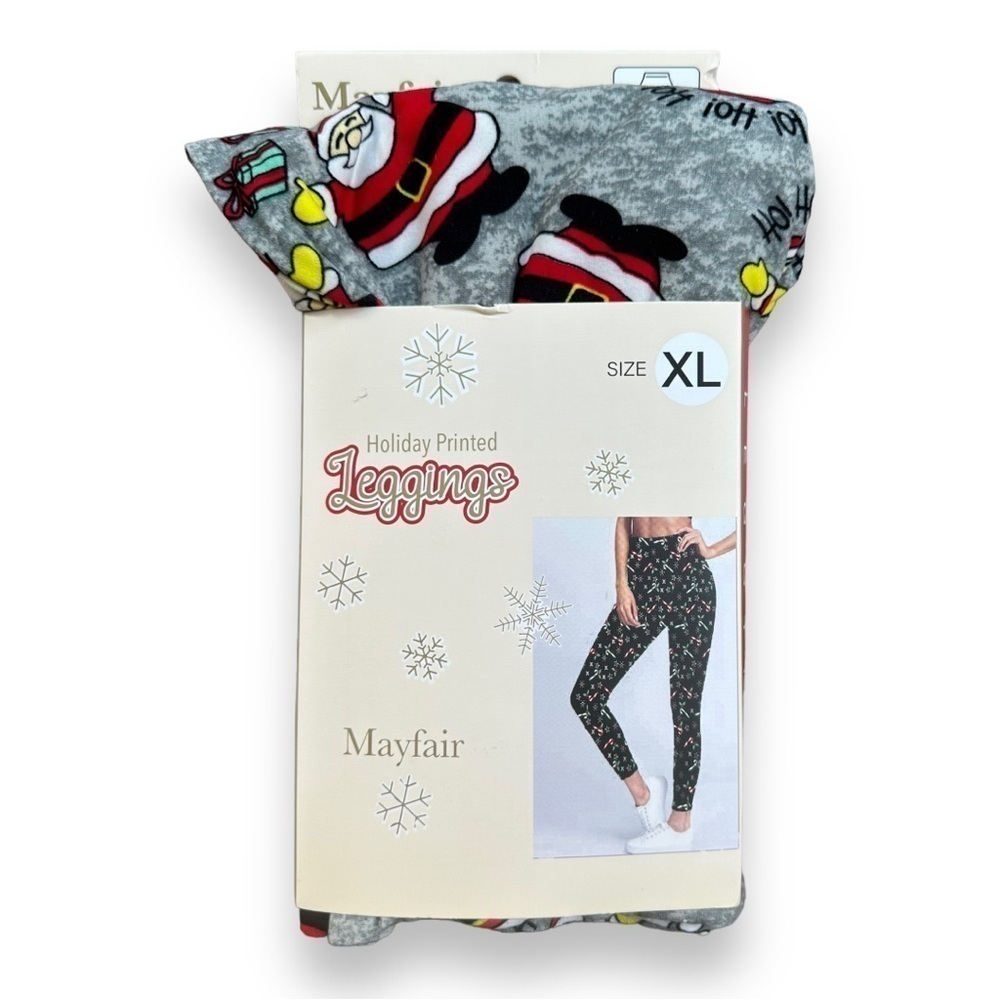New Mayfair Christmas Santa Print Holiday Leggings | Size XL